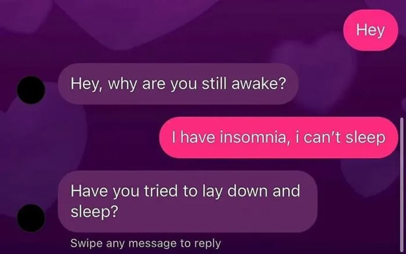 Text conversation about insomnia and sleep issues.