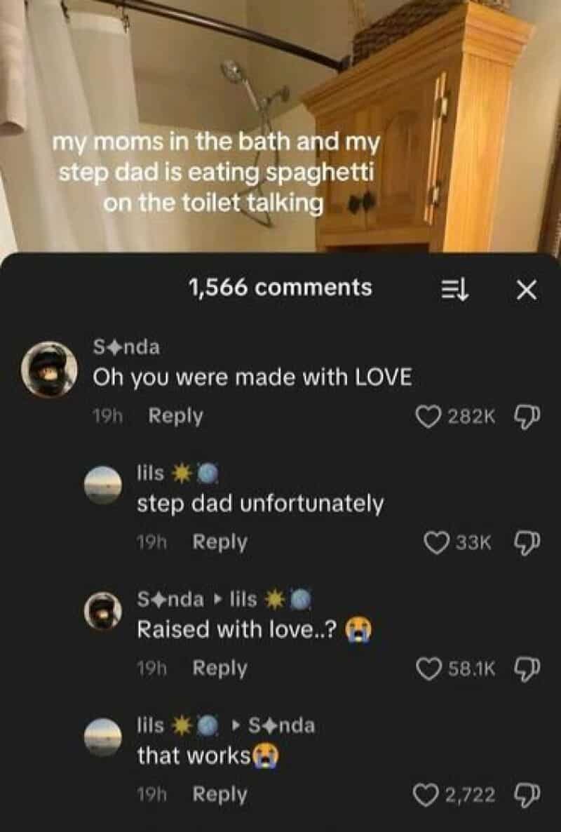 Screenshot of TikTok comments about family in the bathroom.
