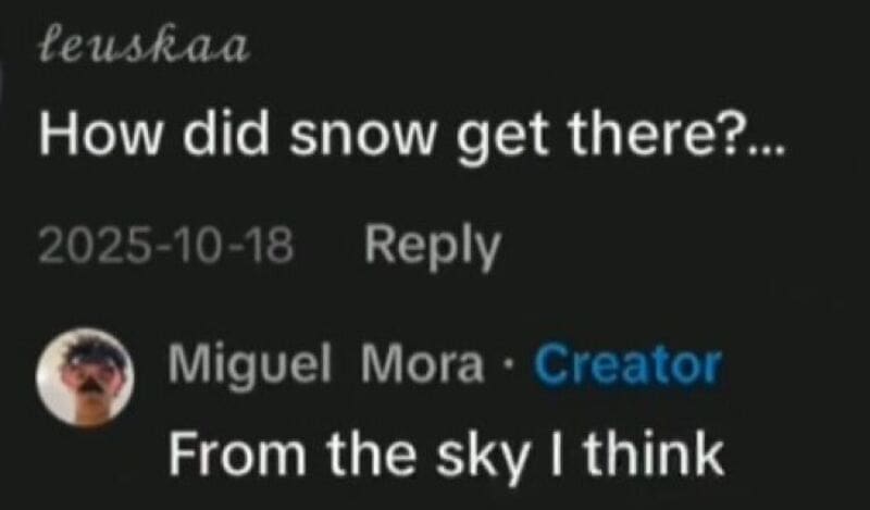 How did snow get there? Miguel Mora: From the sky I think.