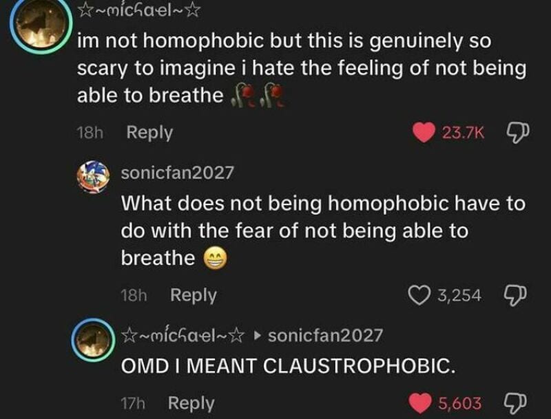 TikTok comments about fear of not being able to breathe and claustrophobia.