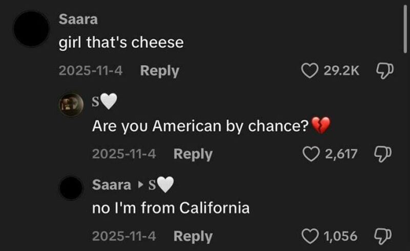TikTok comments about a girl and American identity with emojis.