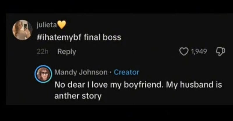 Comment section with user julieta and Mandy Johnson's reply about her boyfriend.