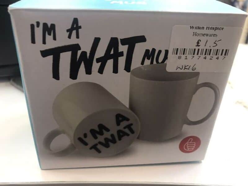 I'm a TWAT mug with bold black text on white and a gray mug image beside it.