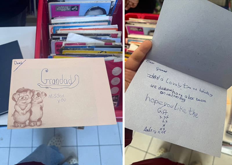 Grandad card with illustration of two bears and handwritten message.