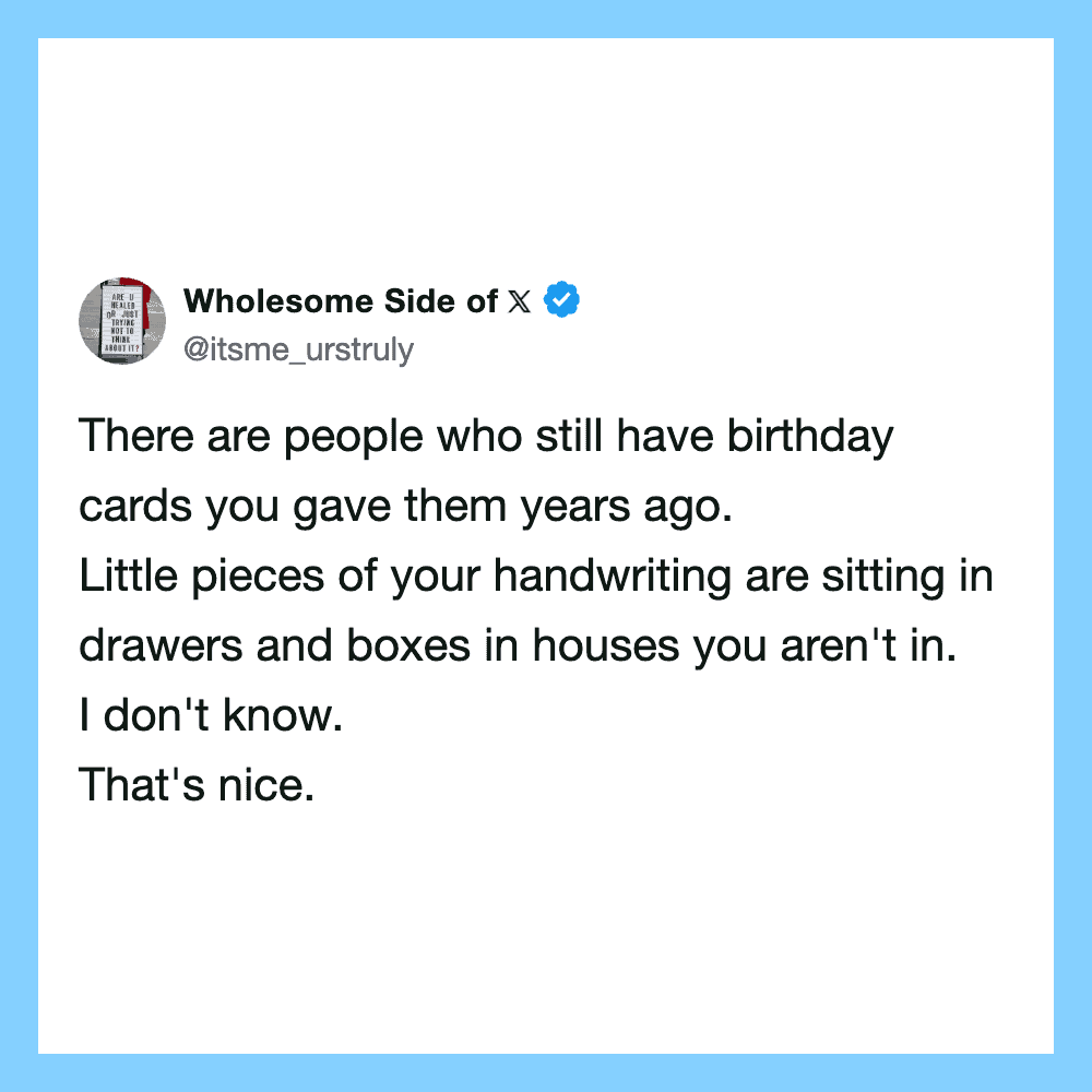 People with old birthday cards and handwritten pieces in drawers and boxes.