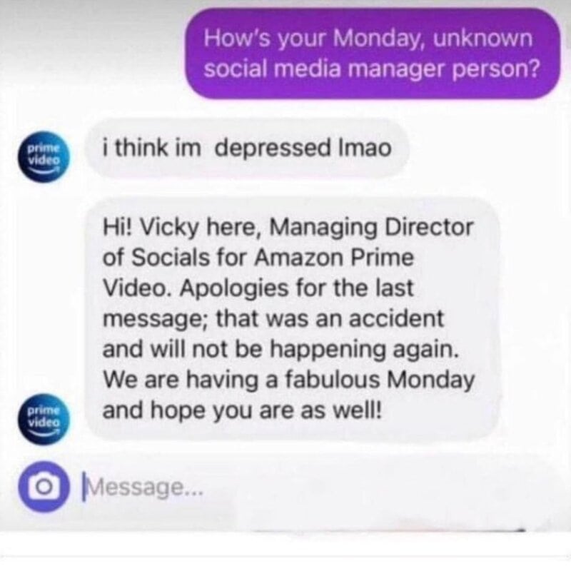 Social media chat about Monday, depression, and an apology from Amazon Prime Video.