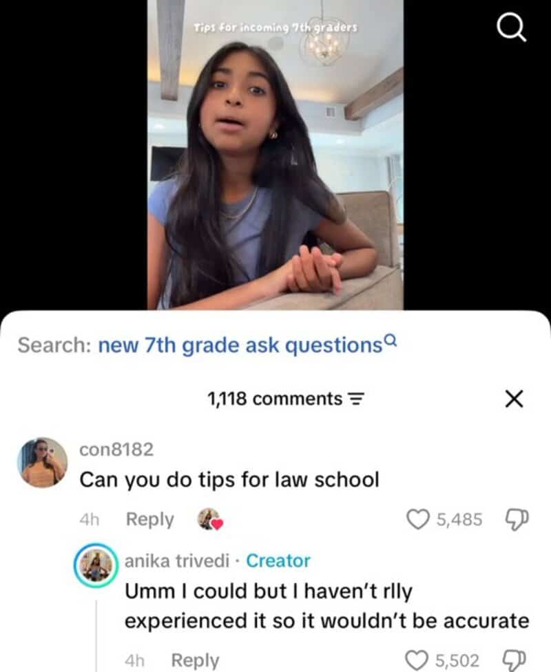 Young girl giving tips for incoming 7th graders in a video.